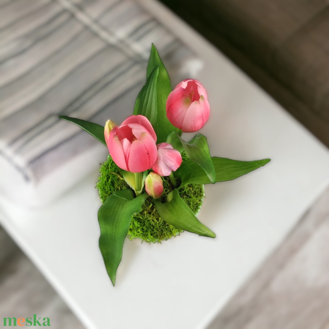 Élethű pink tulipánok kaspóban TUE526PK - otthon & életmód - dekoráció - asztal és polc dekoráció - asztaldísz - Meska.hu