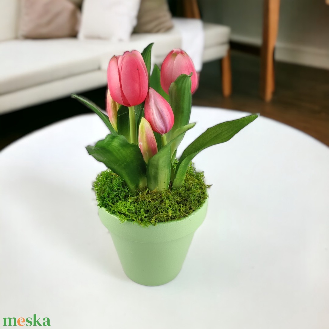 Élethű pink tulipánok kaspóban TUE526PK - otthon & életmód - dekoráció - asztal és polc dekoráció - asztaldísz - Meska.hu