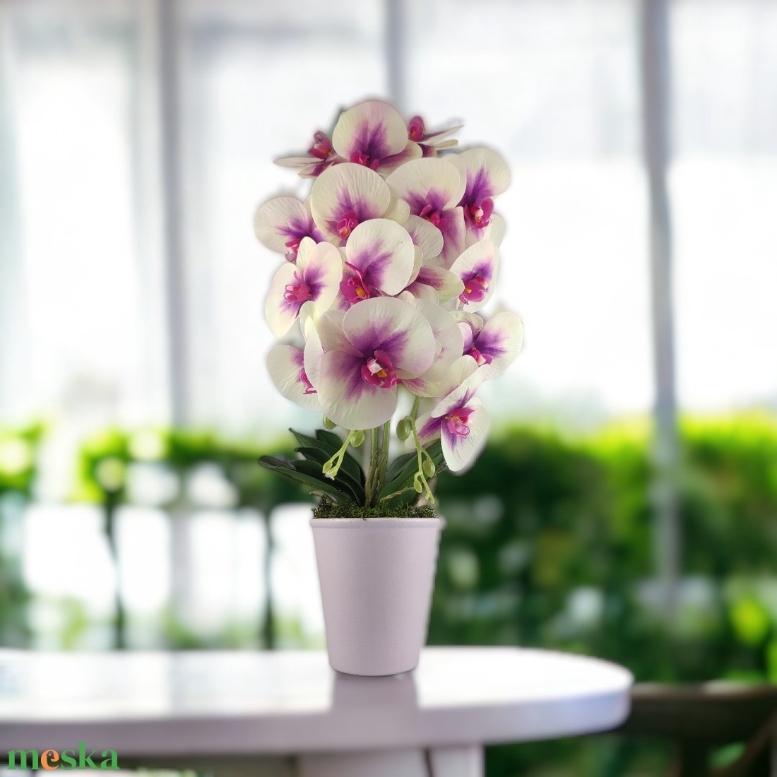 Nagyméretű kétszálas krémszínű, ciklámen élethű orchidea OR213KRCI - otthon & életmód - dekoráció - virágdísz és tartó - csokor & virágdísz - Meska.hu