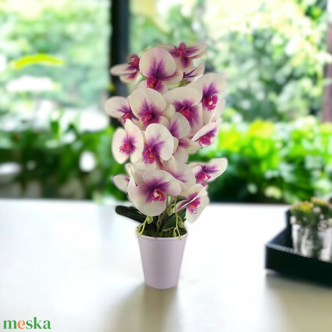 Nagyméretű kétszálas krémszínű, ciklámen élethű orchidea OR213KRCI - otthon & életmód - dekoráció - virágdísz és tartó - csokor & virágdísz - Meska.hu