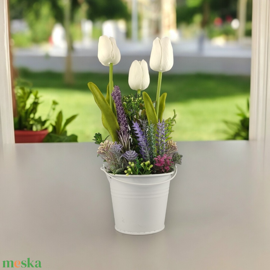 Fehér tulipán kompozíció TUG309FH - otthon & életmód - dekoráció - virágdísz és tartó - csokor & virágdísz - Meska.hu