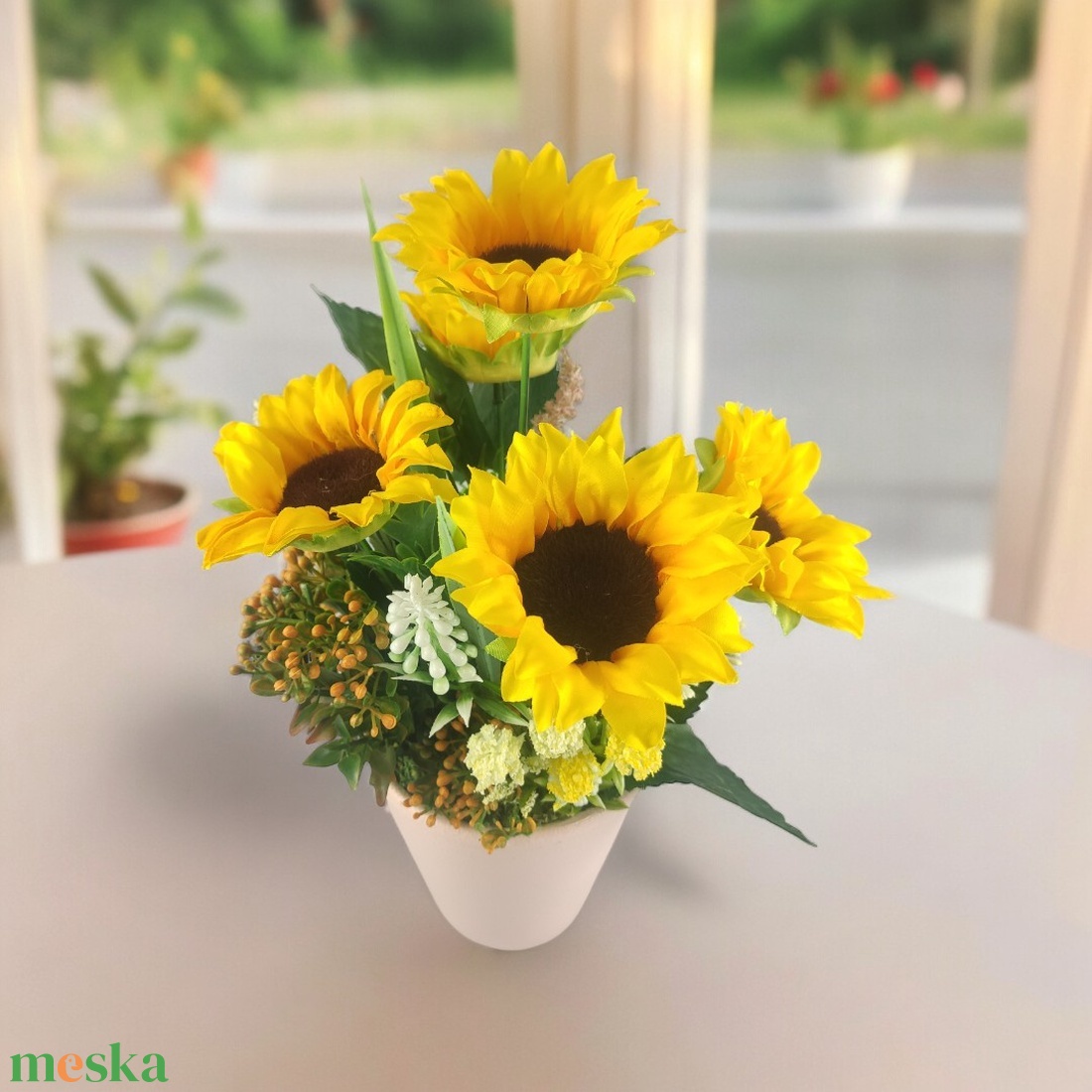 Örök Napfény napraforgós asztaldísz NF501 - otthon & életmód - virágdekoráció - virágdíszek - virágdísz kaspóban - Meska.hu