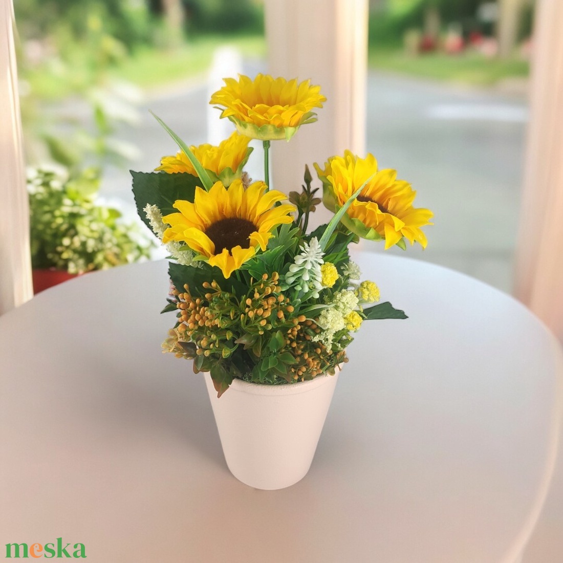 Örök Napfény napraforgós asztaldísz NF501 - otthon & életmód - virágdekoráció - virágdíszek - virágdísz kaspóban - Meska.hu