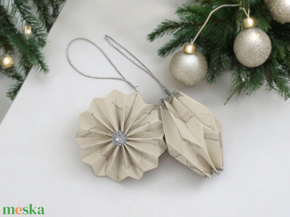 10 darabos beige színű karácsonyfadísz szett LNTBA001 - karácsony - karácsonyi lakásdekoráció - karácsonyfadíszek - Meska.hu