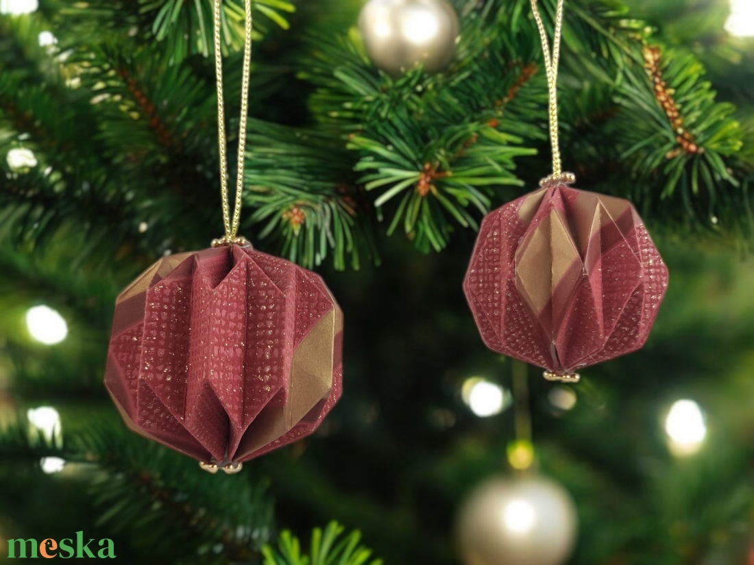 Origami karácsonyfadíszek bordó és arany színben  10 darabos kézzel készített szett LNTPS002 - karácsony - karácsonyi lakásdekoráció - karácsonyfadíszek - Meska.hu