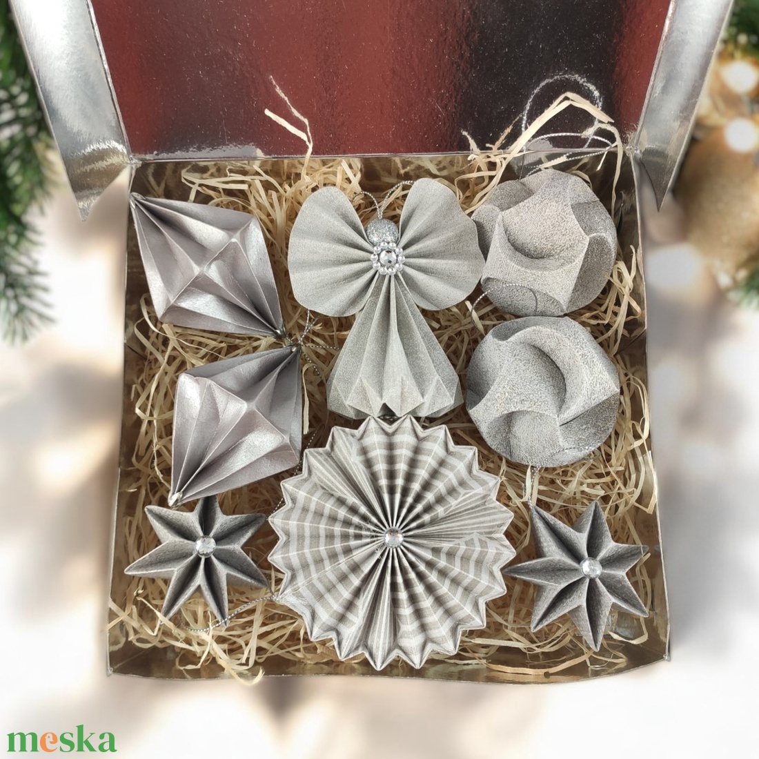 Karácsonyi ajándékbox válogatás - szürke és ezüst árnyalatokban KKBX01 - karácsony - karácsonyi lakásdekoráció - karácsonyfadíszek - Meska.hu