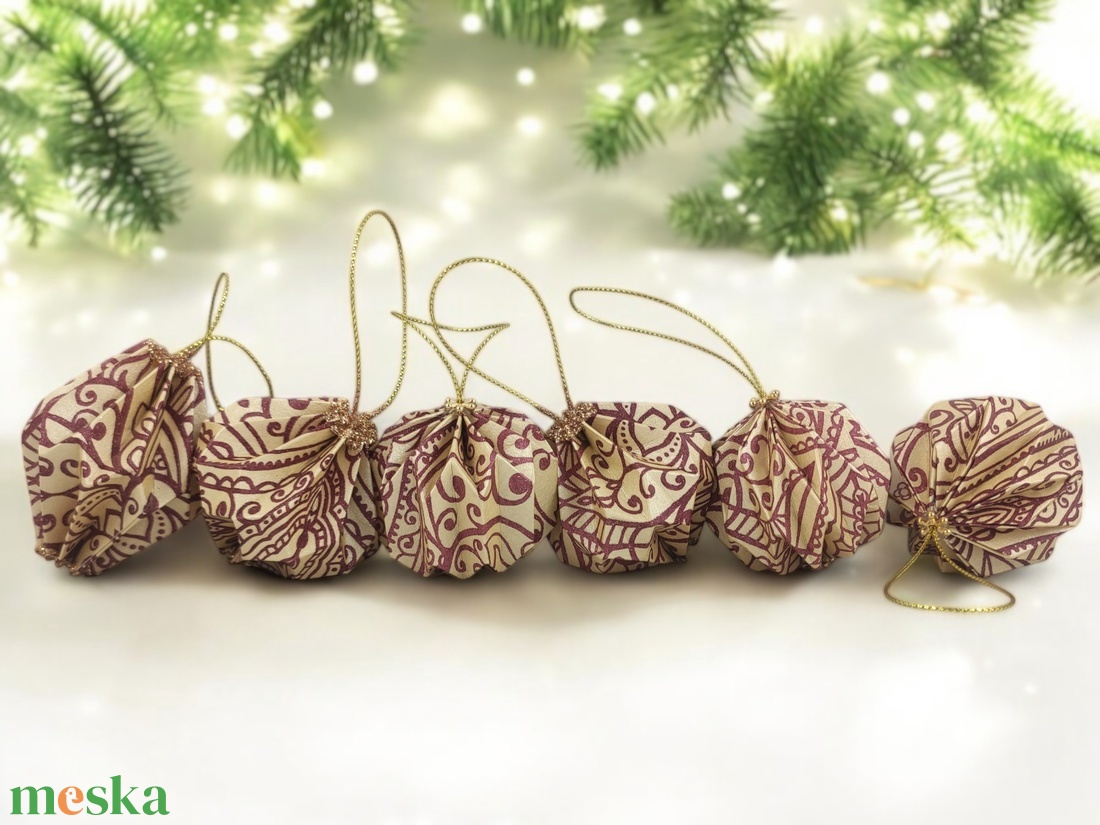 6 darabos beige, bordó mintás karácsonyfadísz szett karton díszdobozban LNT06006 - karácsony - karácsonyi lakásdekoráció - karácsonyfadíszek - Meska.hu