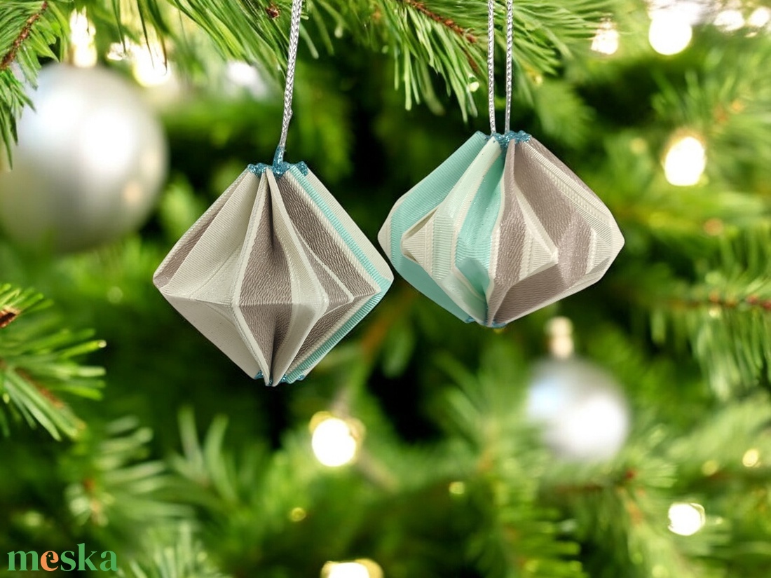 6 darabos fehér, szürke, mentazöld csíkos karácsonyfadísz szett karton díszdobozban LNT06008 - karácsony - karácsonyi lakásdekoráció - karácsonyfadíszek - Meska.hu