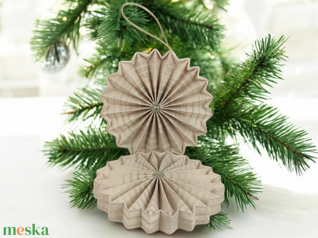 Beige mintás rozetta formájú 2 darabos karácsonyfadísz szett ROZ2013 - karácsony - karácsonyi lakásdekoráció - karácsonyfadíszek - Meska.hu