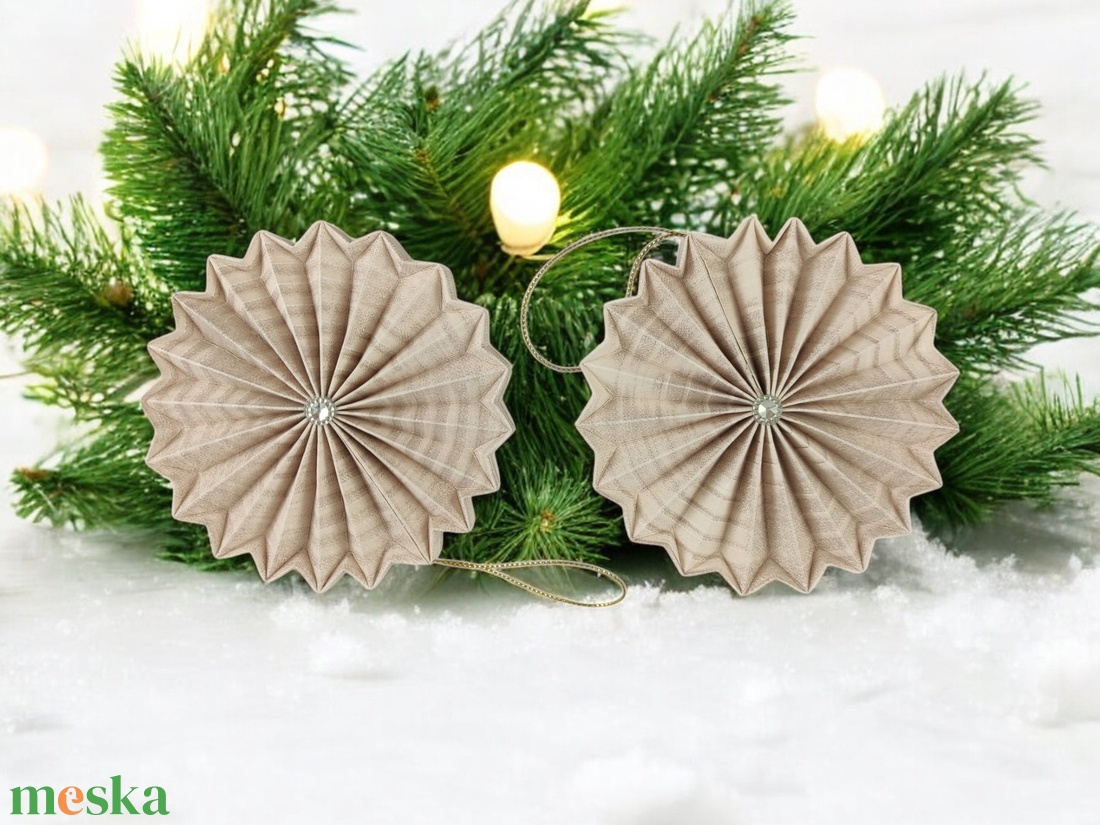 Beige mintás rozetta formájú 2 darabos karácsonyfadísz szett ROZ2013 - karácsony - karácsonyi lakásdekoráció - karácsonyfadíszek - Meska.hu