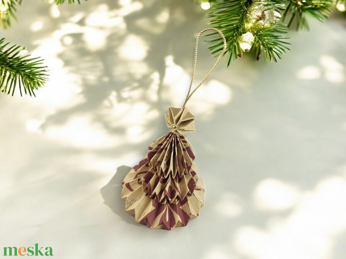 Bordó, arany mintás fenyőfa formájú karácsonyfadísz FF131 - karácsony - karácsonyi lakásdekoráció - karácsonyfadíszek - Meska.hu