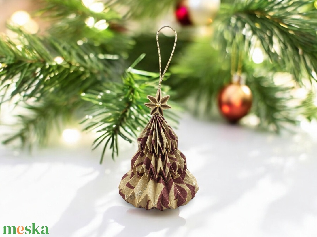 Bordó, arany mintás fenyőfa formájú karácsonyfadísz FF131 - karácsony - karácsonyi lakásdekoráció - karácsonyfadíszek - Meska.hu