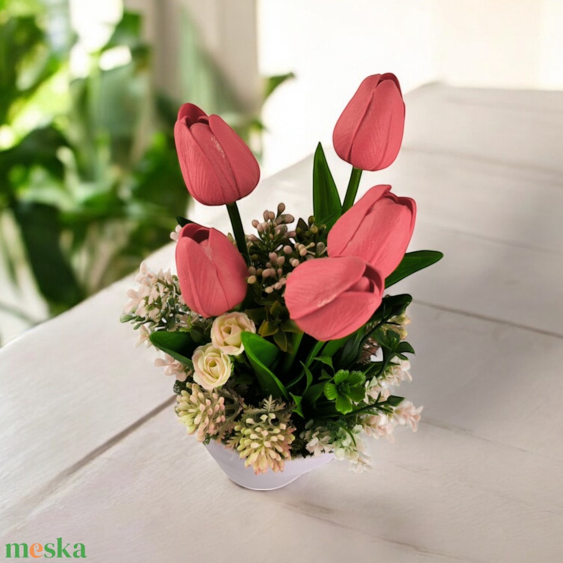 Piros tulipánok dús tavaszi virágágyon TUG563PS - otthon & életmód - dekoráció - virágdísz és tartó - csokor & virágdísz - Meska.hu