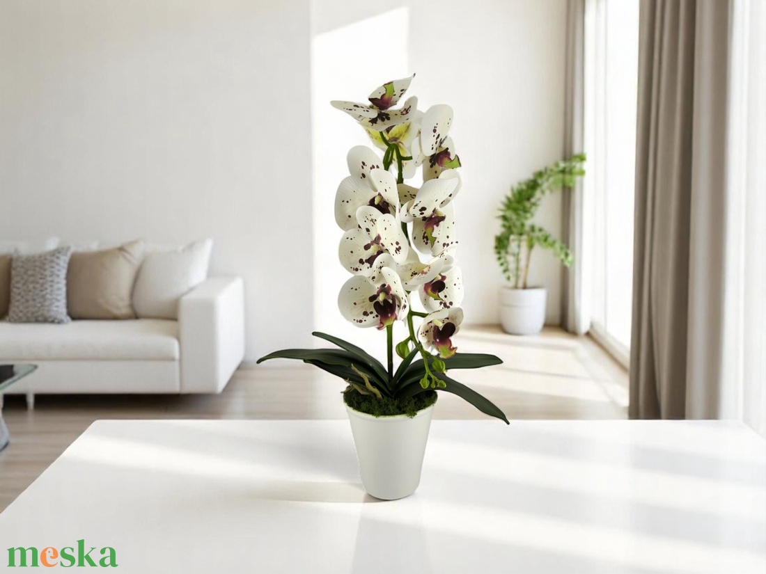 Fehér burgundi pöttyös nagyméretű egyszálas élethű orchidea OR122FHBO - otthon & életmód - dekoráció - virágdísz és tartó - csokor & virágdísz - Meska.hu