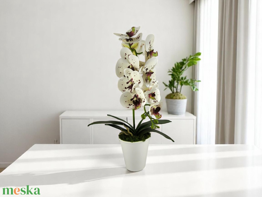 Fehér burgundi pöttyös nagyméretű egyszálas élethű orchidea OR122FHBO - otthon & életmód - dekoráció - virágdísz és tartó - csokor & virágdísz - Meska.hu
