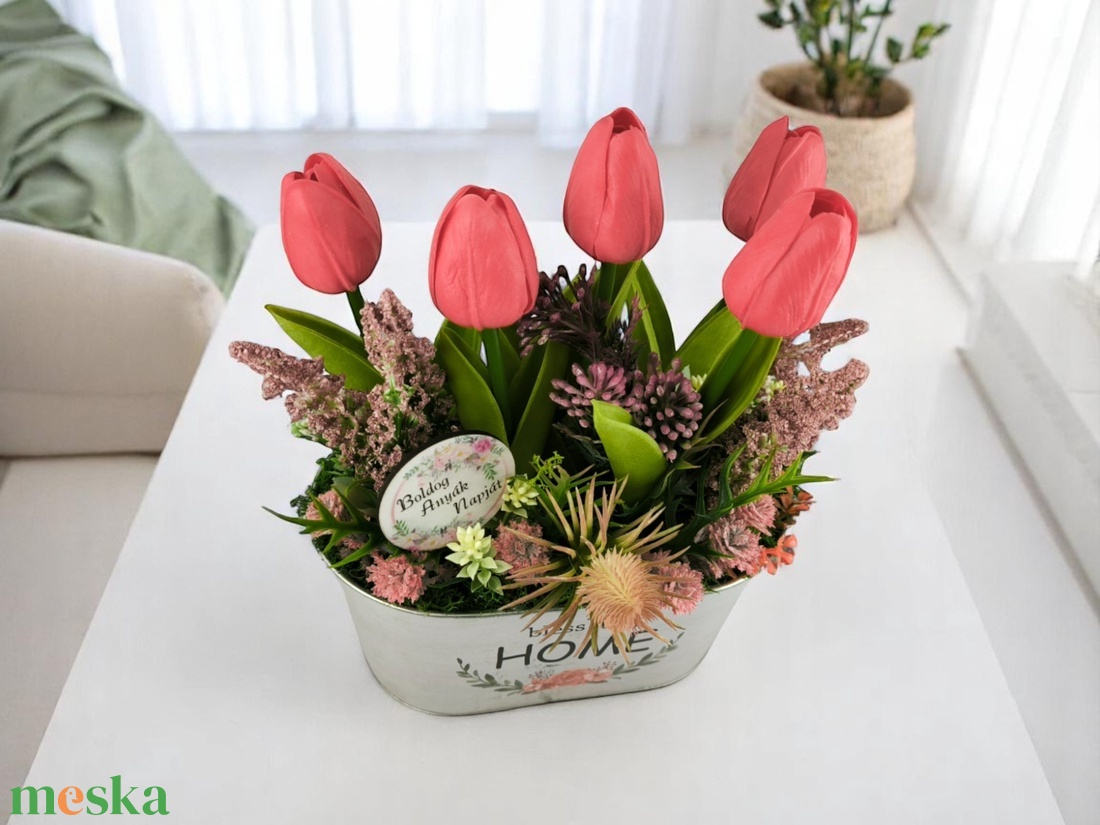 Tulipános Bless This Home Dekoráció Fémkaspóban TUGO501PS - otthon & életmód - dekoráció - virágdísz és tartó - csokor & virágdísz - Meska.hu