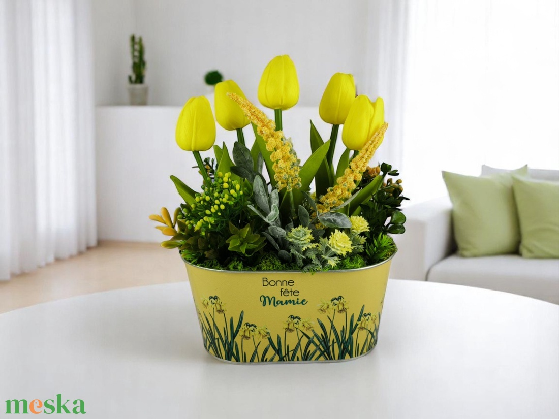 Sárga tulipános dekoráció fémkaspóban TUGO502SA - otthon & életmód - dekoráció - virágdísz és tartó - csokor & virágdísz - Meska.hu