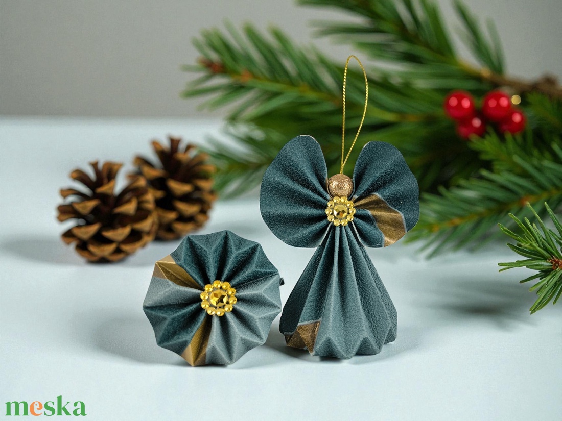 Türkiz, arany papírangyalka PANAR0090 - karácsony - karácsonyi lakásdekoráció - karácsonyfadíszek - Meska.hu