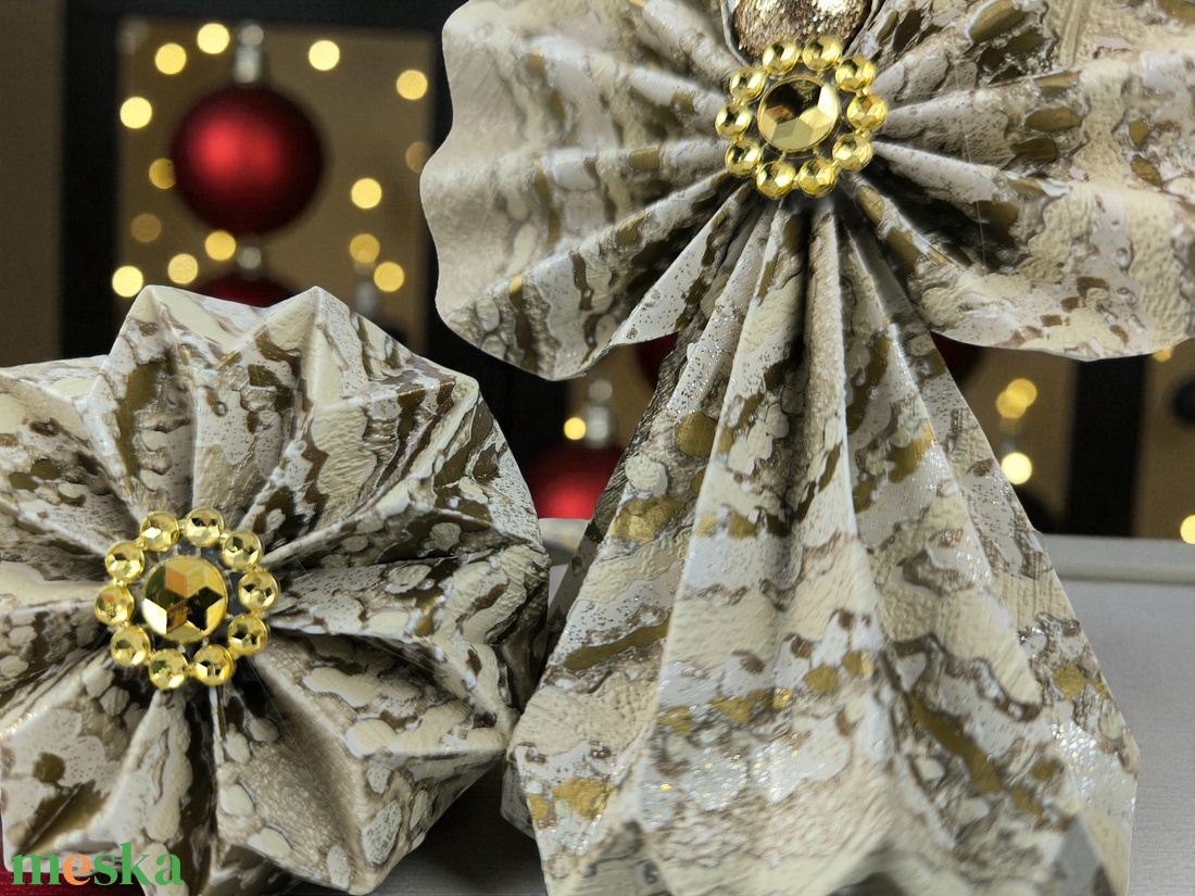 Ekrü, beige, arany mintás papírangyalka PANAR0107 - karácsony - karácsonyi lakásdekoráció - karácsonyfadíszek - Meska.hu