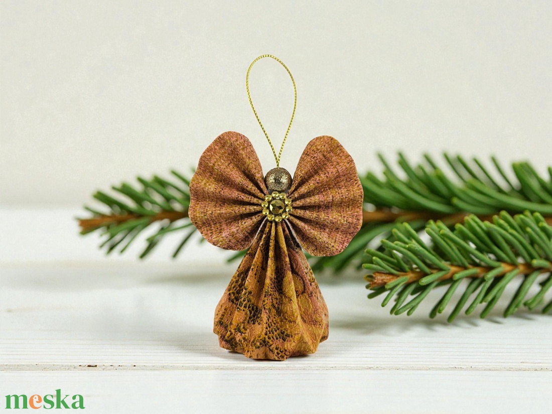 Barna, arany színű mintás papírangyalka PANAR0108 - karácsony - karácsonyi lakásdekoráció - karácsonyfadíszek - Meska.hu