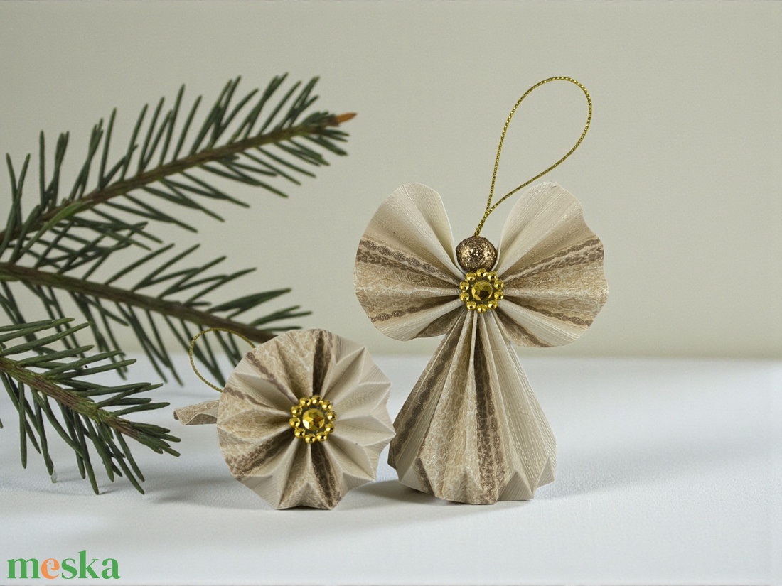 Ekrü, beige, barna mintás papírangyalka PANAR0109 - karácsony - karácsonyi lakásdekoráció - karácsonyfadíszek - Meska.hu