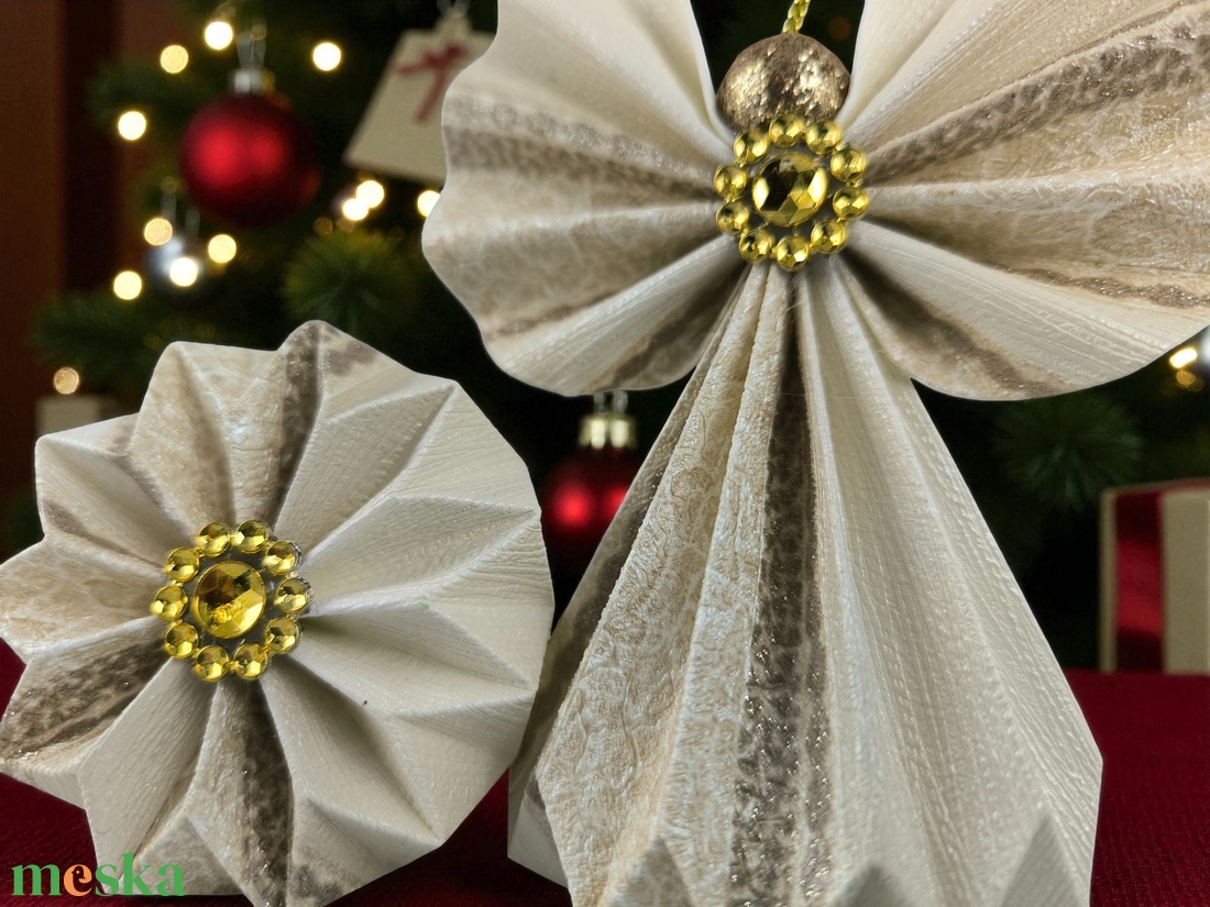 Ekrü, beige, barna mintás papírangyalka PANAR0109 - karácsony - karácsonyi lakásdekoráció - karácsonyfadíszek - Meska.hu