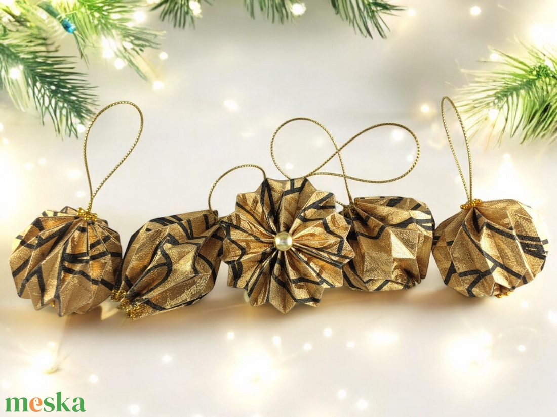 10 db-os arany fekete mintás karácsonyfadísz szett LNTAR017 - karácsony - karácsonyi lakásdekoráció - karácsonyfadíszek - Meska.hu