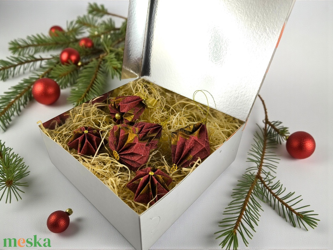 Karácsonyi ajándékbox válogatás - meggypiros és óarany árnyalatokban KGBX002 - karácsony - karácsonyi lakásdekoráció - karácsonyfadíszek - Meska.hu
