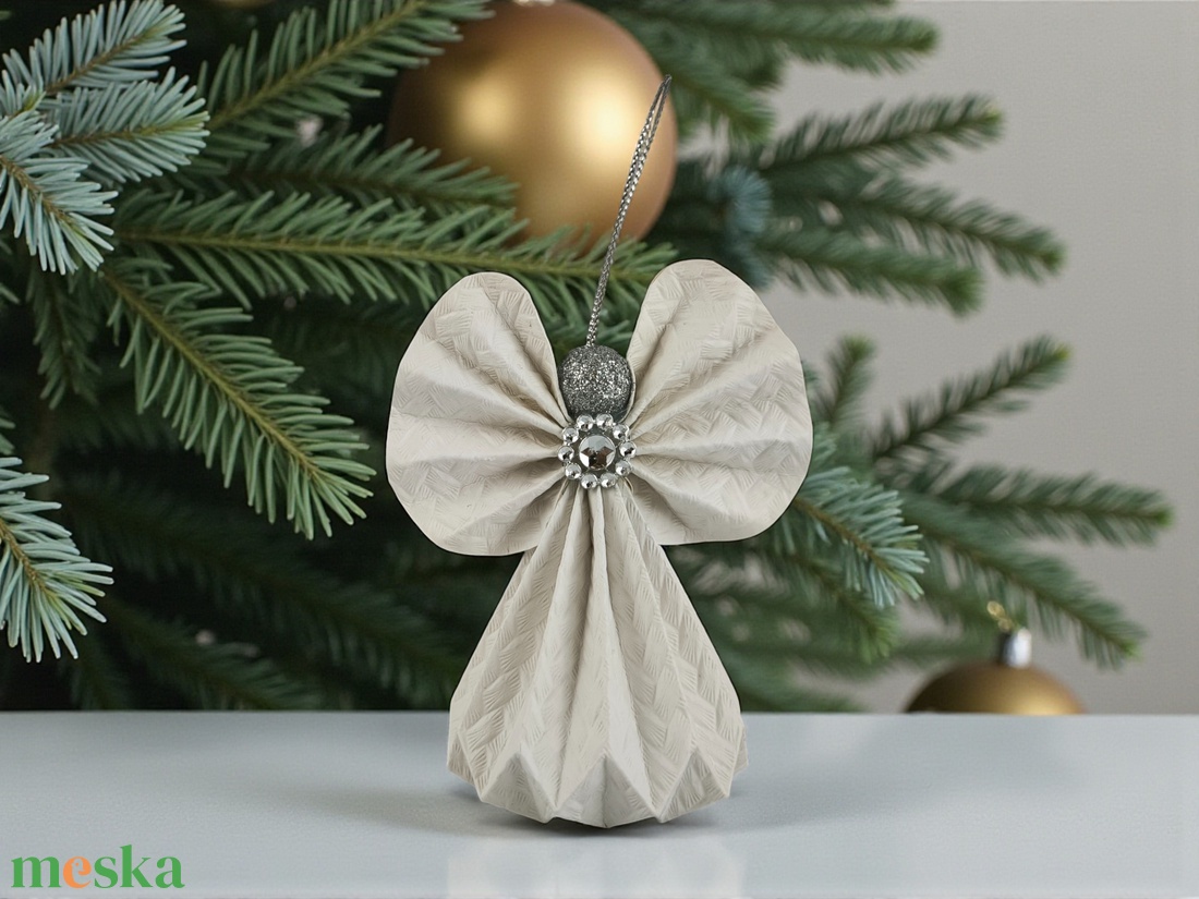 Fehér, ezüst papírangyalka függődísz PANEZ0073 - karácsony - karácsonyi lakásdekoráció - karácsonyfadíszek - Meska.hu