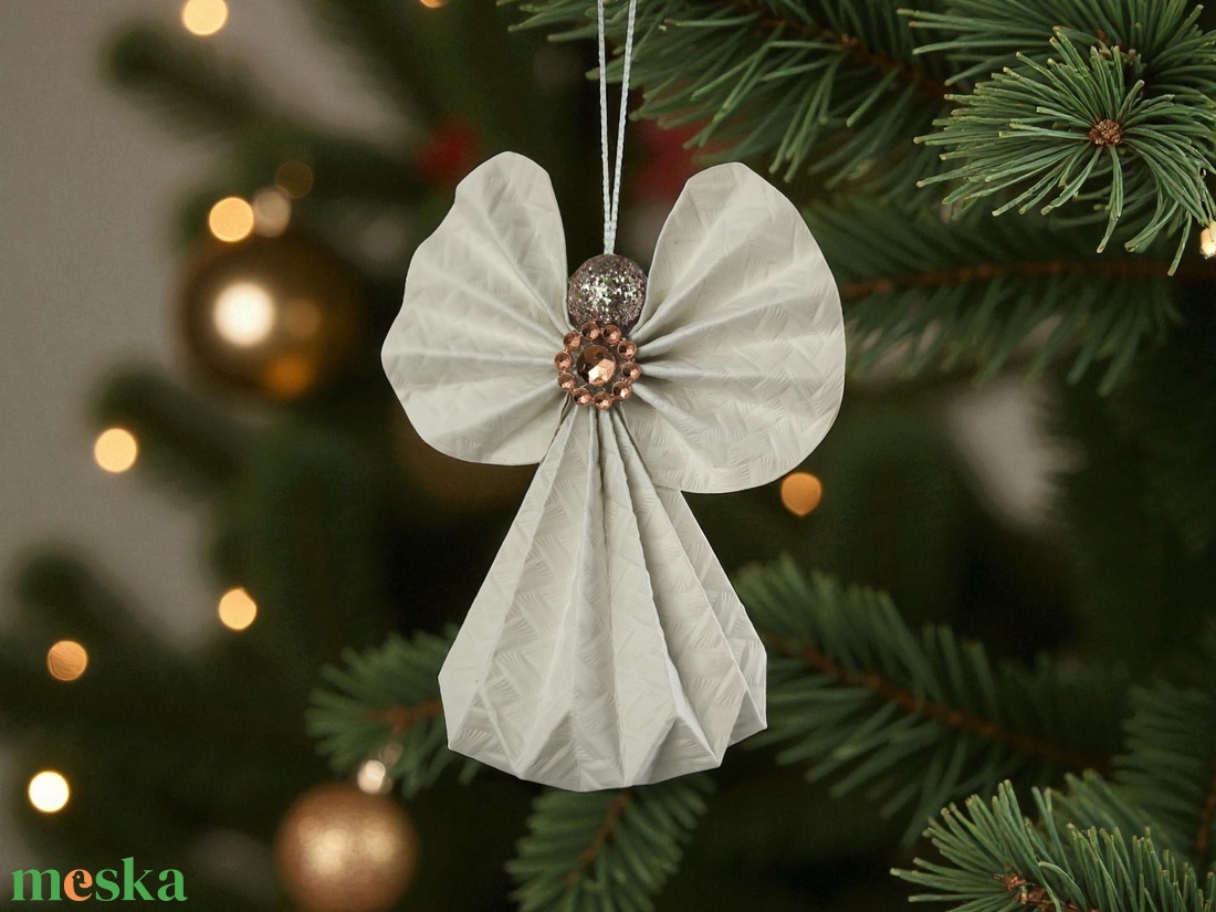 Fehér, rosegold papírangyalka PANRG005 - karácsony - karácsonyi lakásdekoráció - karácsonyfadíszek - Meska.hu