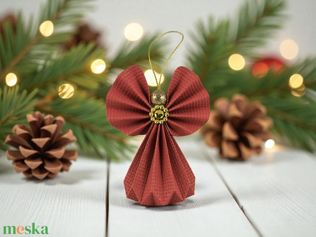 Piros, arany papírangyalka PANAR0110 - karácsony - karácsonyi lakásdekoráció - karácsonyfadíszek - Meska.hu