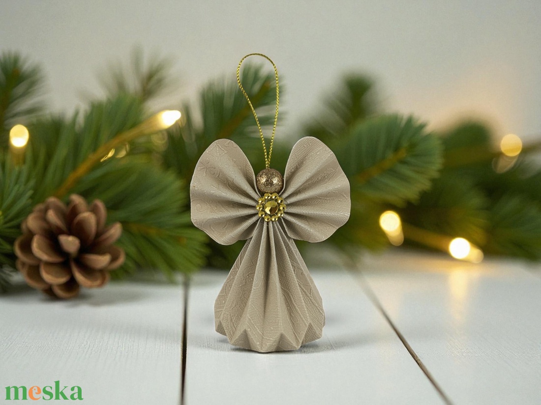 Ekrü, arany papírangyalka PANAR0112 - karácsony - karácsonyi lakásdekoráció - karácsonyfadíszek - Meska.hu