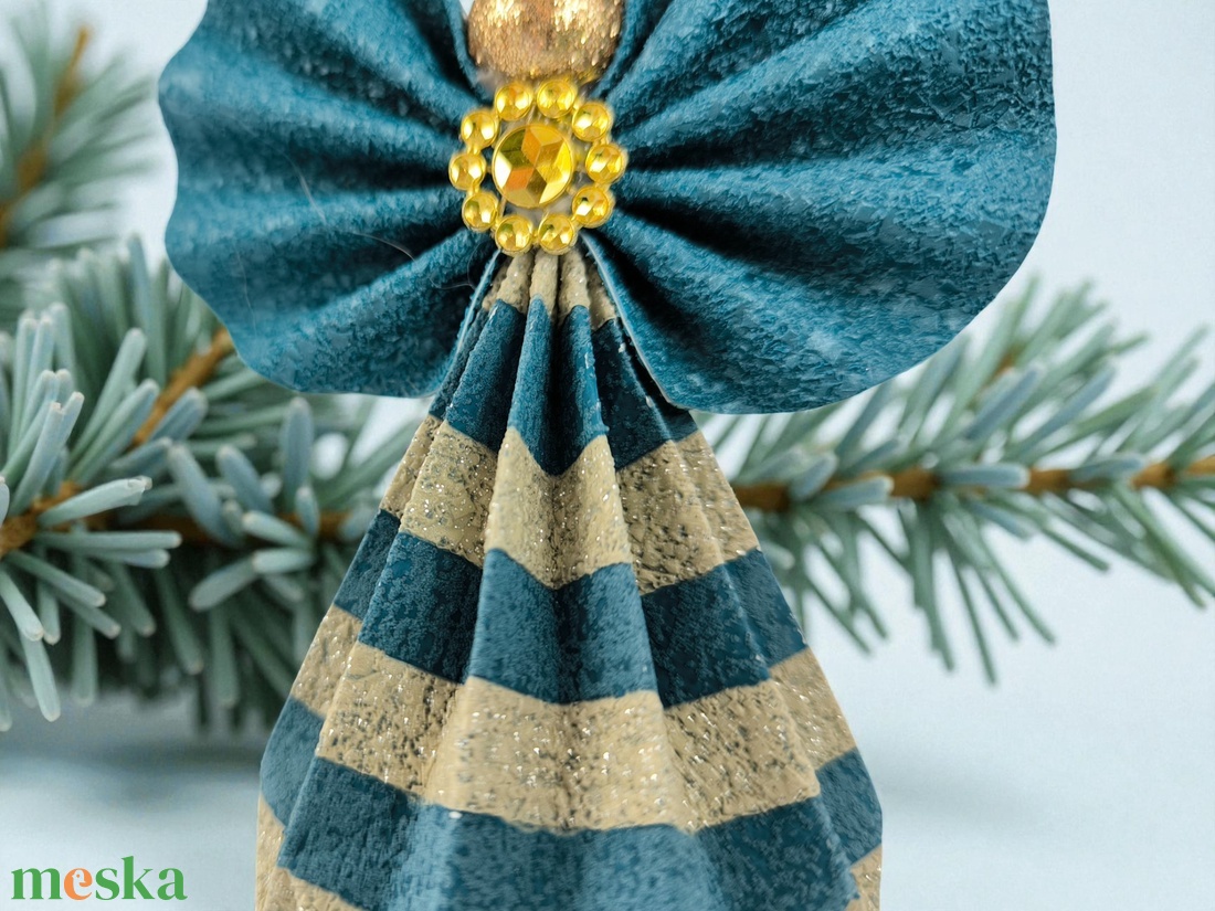 Türkiz, beige csillámos papírangyalka függődísz PANAR0113 - karácsony - karácsonyi lakásdekoráció - karácsonyfadíszek - Meska.hu