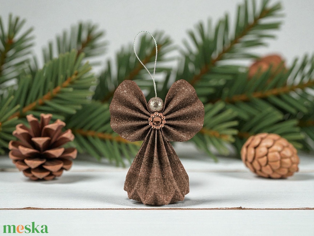 Rózsaszínes barna, rosegold papírangyalka függődísz PANRG008 - karácsony - karácsonyi lakásdekoráció - karácsonyfadíszek - Meska.hu