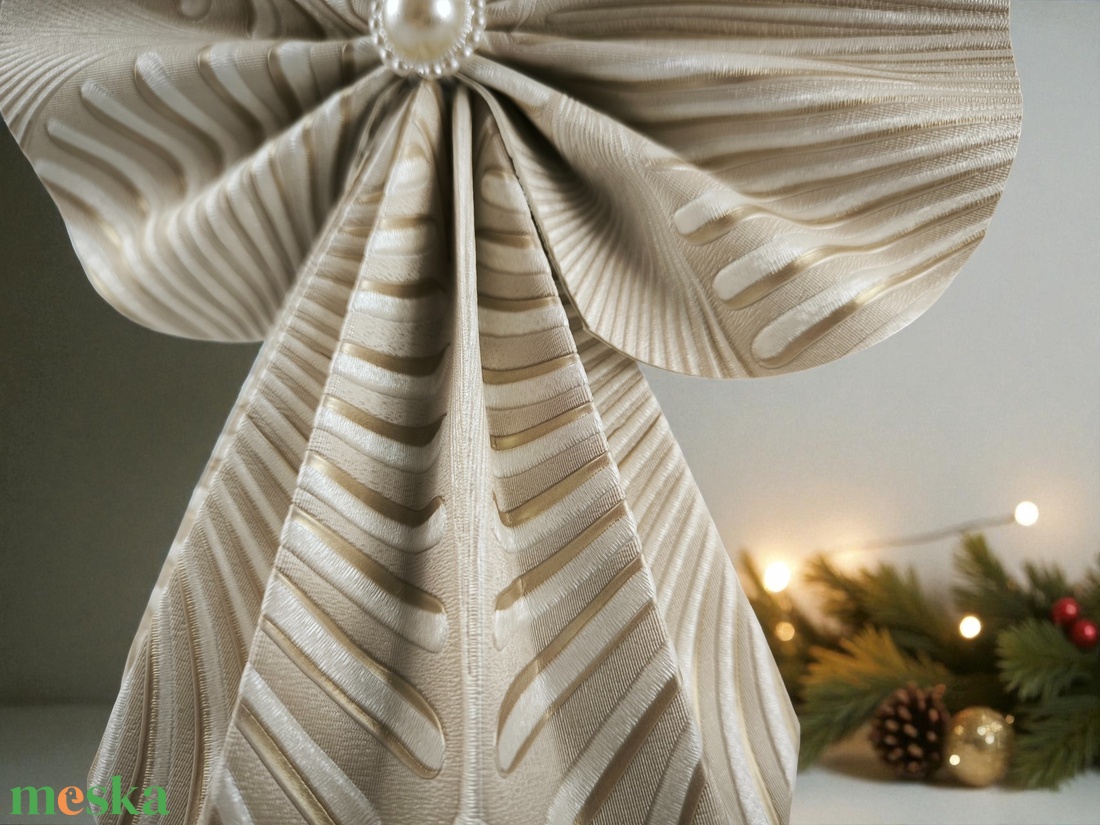 Óriás beige mintás papírangyalka polcdekoráció OPA55 - karácsony - karácsonyi lakásdekoráció - karácsonyi lakásdíszek - Meska.hu