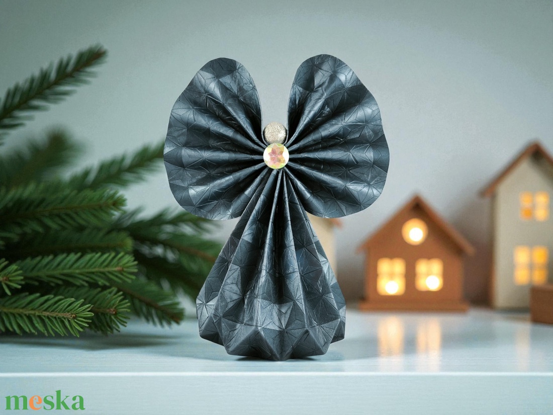 Sötétkék mintás papírangyalka polcdekoráció OPA56 - karácsony - karácsonyi lakásdekoráció - karácsonyi lakásdíszek - Meska.hu