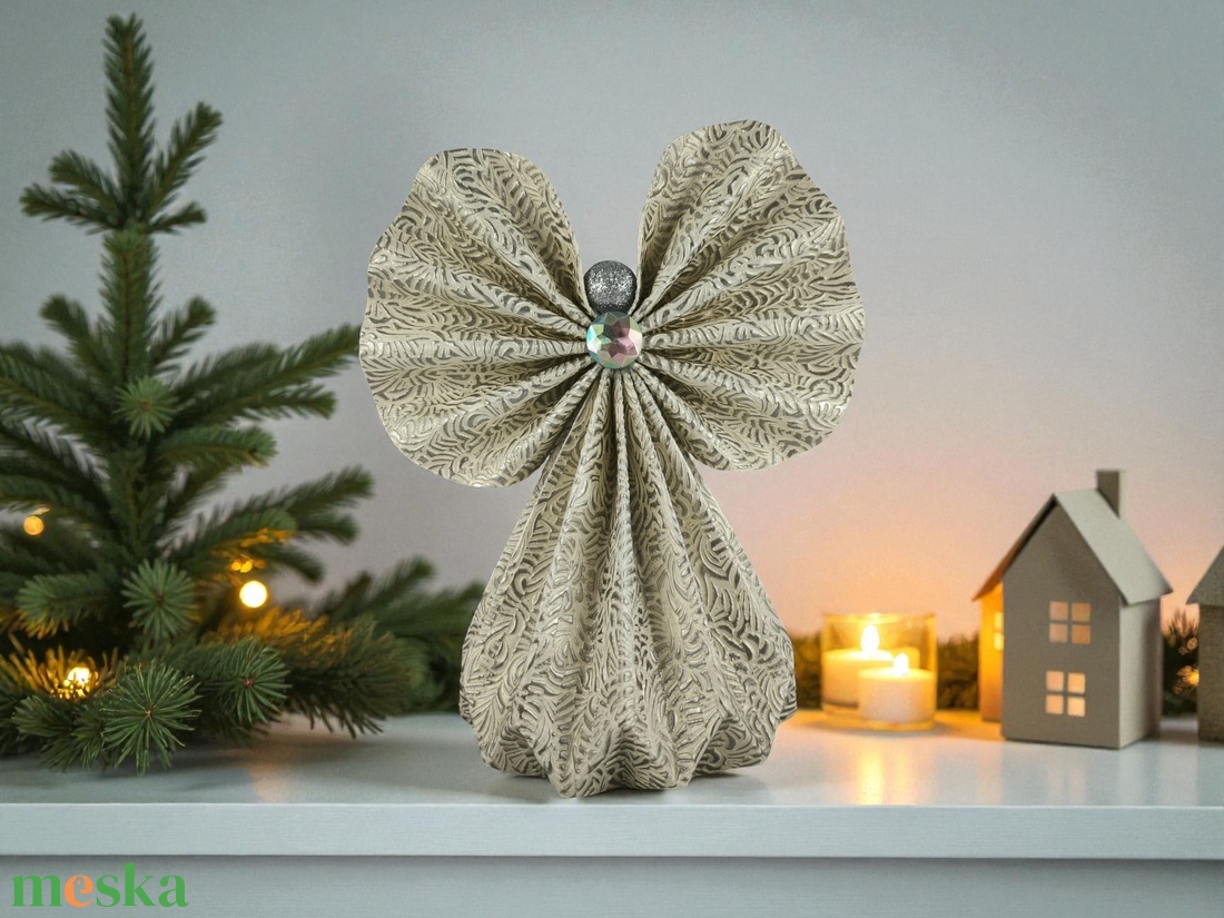 Fehér, ezüst mintás papírangyalka polcdekoráció OPA57 - karácsony - karácsonyi lakásdekoráció - karácsonyi lakásdíszek - Meska.hu