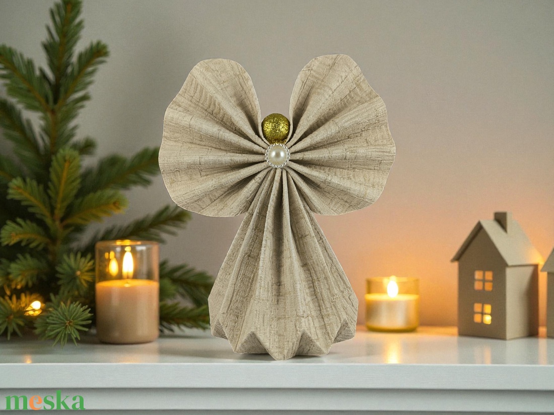 Beige papírangyalka polcdekoráció OPA60 - karácsony - karácsonyi lakásdekoráció - karácsonyi lakásdíszek - Meska.hu