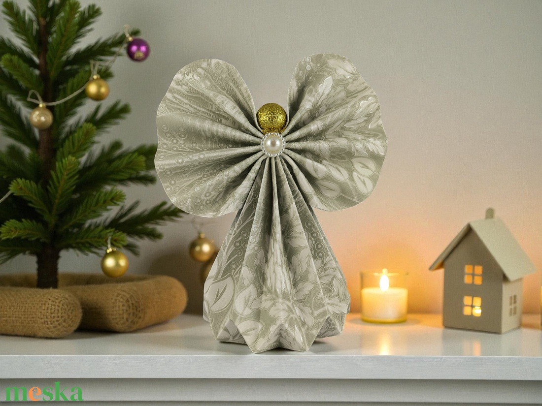 Halványzöld mintás papírangyalka polcdekoráció OPA62 - karácsony - karácsonyi lakásdekoráció - karácsonyi lakásdíszek - Meska.hu