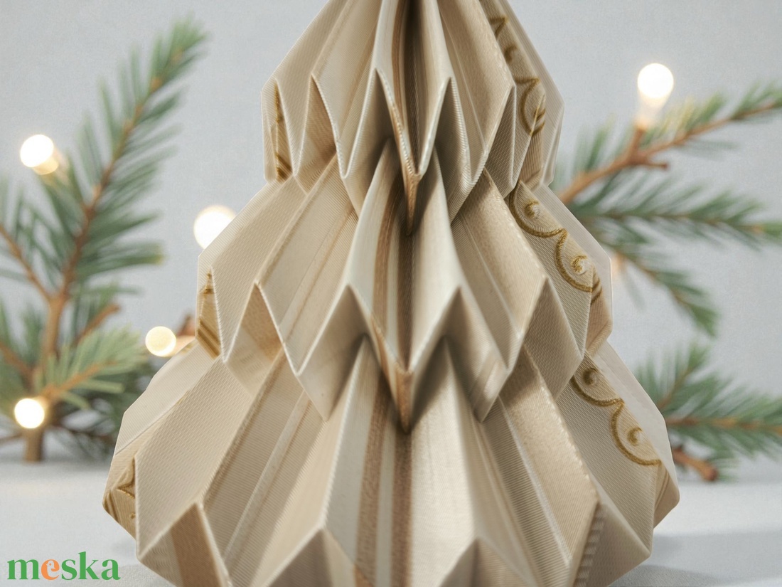 Ekrü, beige, arany mintás fenyőfa formájú karácsonyfadísz FF137 - karácsony - karácsonyi lakásdekoráció - karácsonyfadíszek - Meska.hu