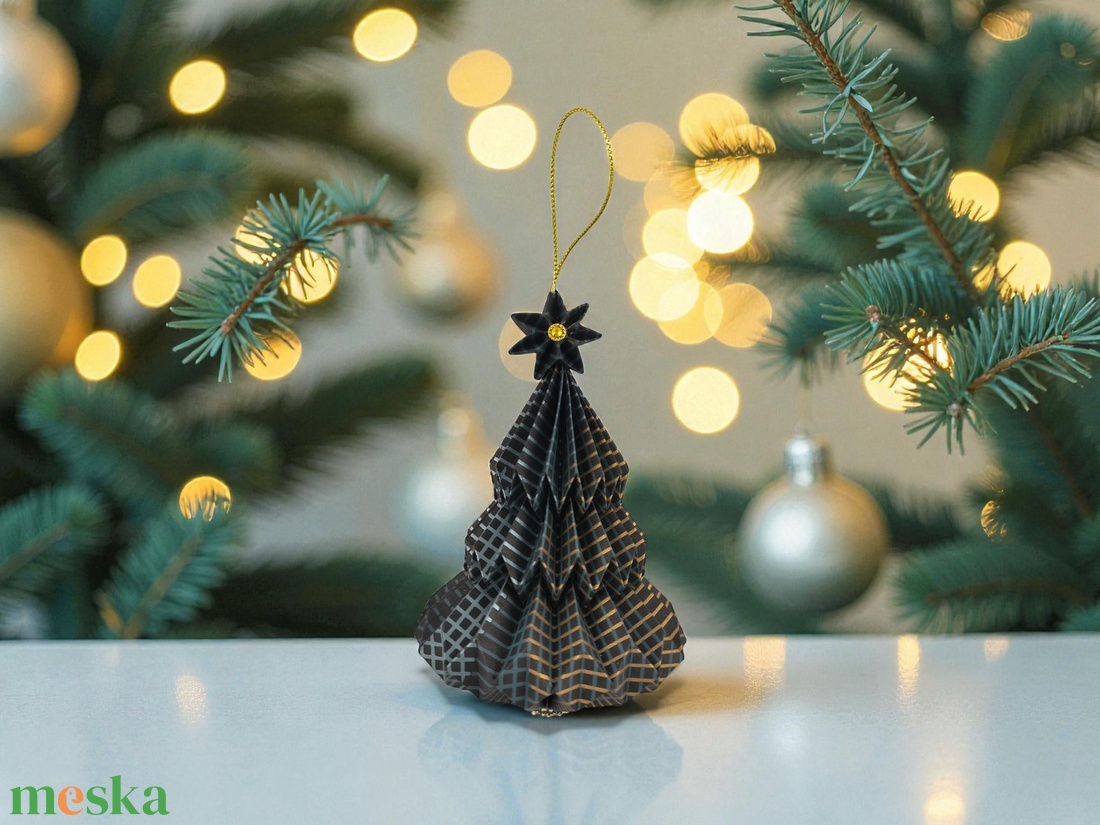 Fekete, kék, arany fenyőfa formájú karácsonyfadísz FF146 - karácsony - karácsonyi lakásdekoráció - karácsonyfadíszek - Meska.hu