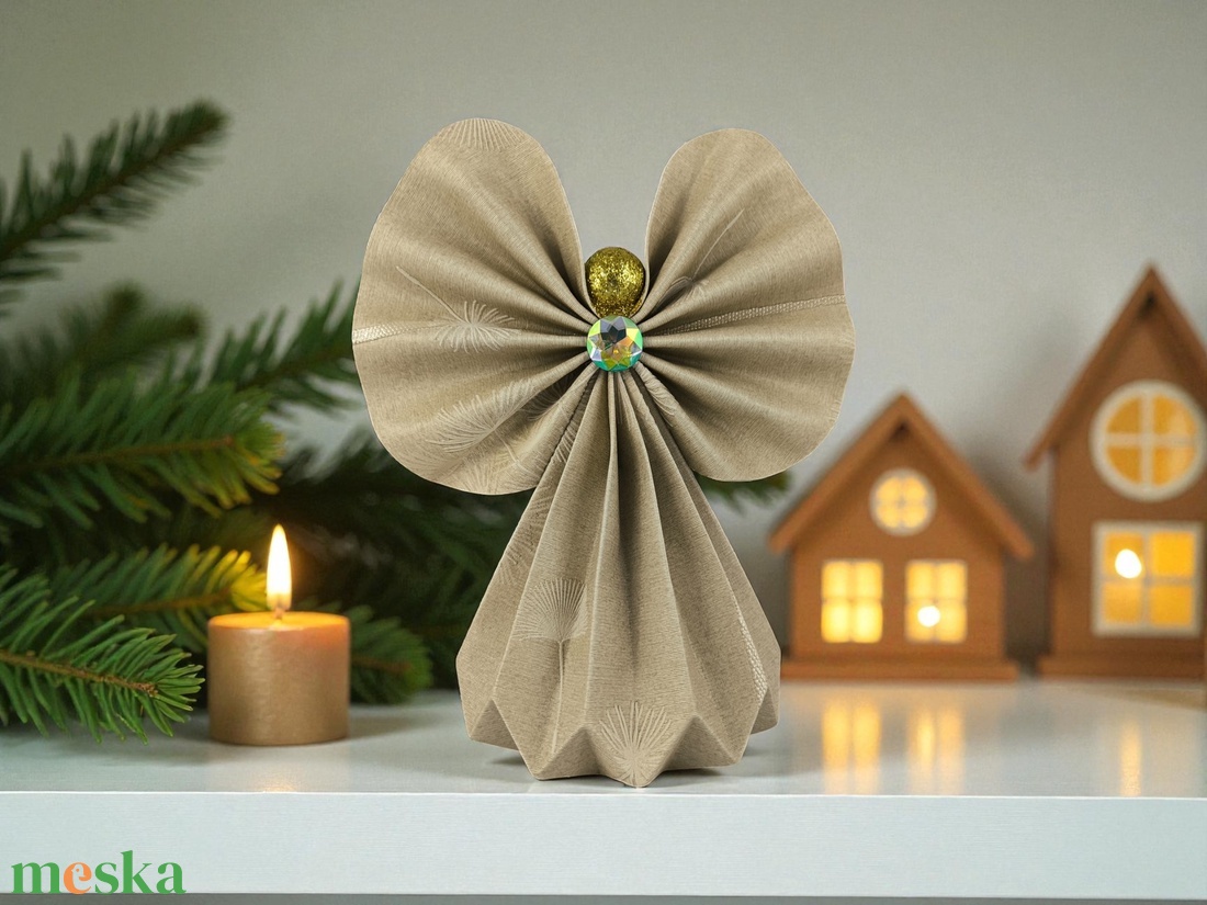 Beige mintás papírangyalka polcdekoráció OPA59 - karácsony - karácsonyi lakásdekoráció - karácsonyi lakásdíszek - Meska.hu