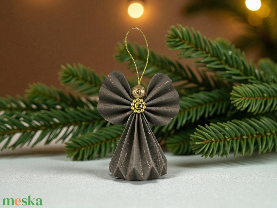 Barna csillámos papírangyalka függődísz PANAR0114 - karácsony - karácsonyi lakásdekoráció - karácsonyfadíszek - Meska.hu