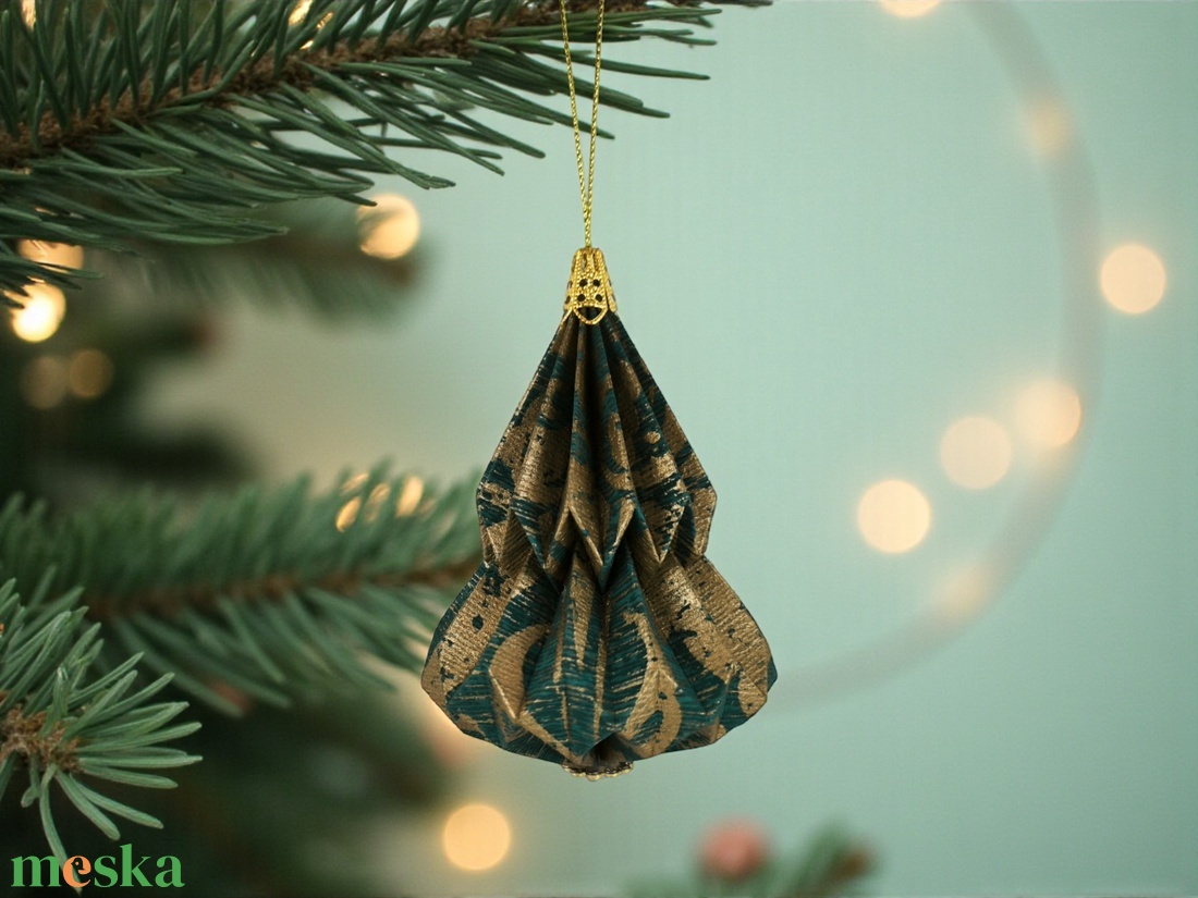 Türkiz, arany fenyőfa formájú karácsonyfadísz KF010 - karácsony - karácsonyi lakásdekoráció - karácsonyfadíszek - Meska.hu