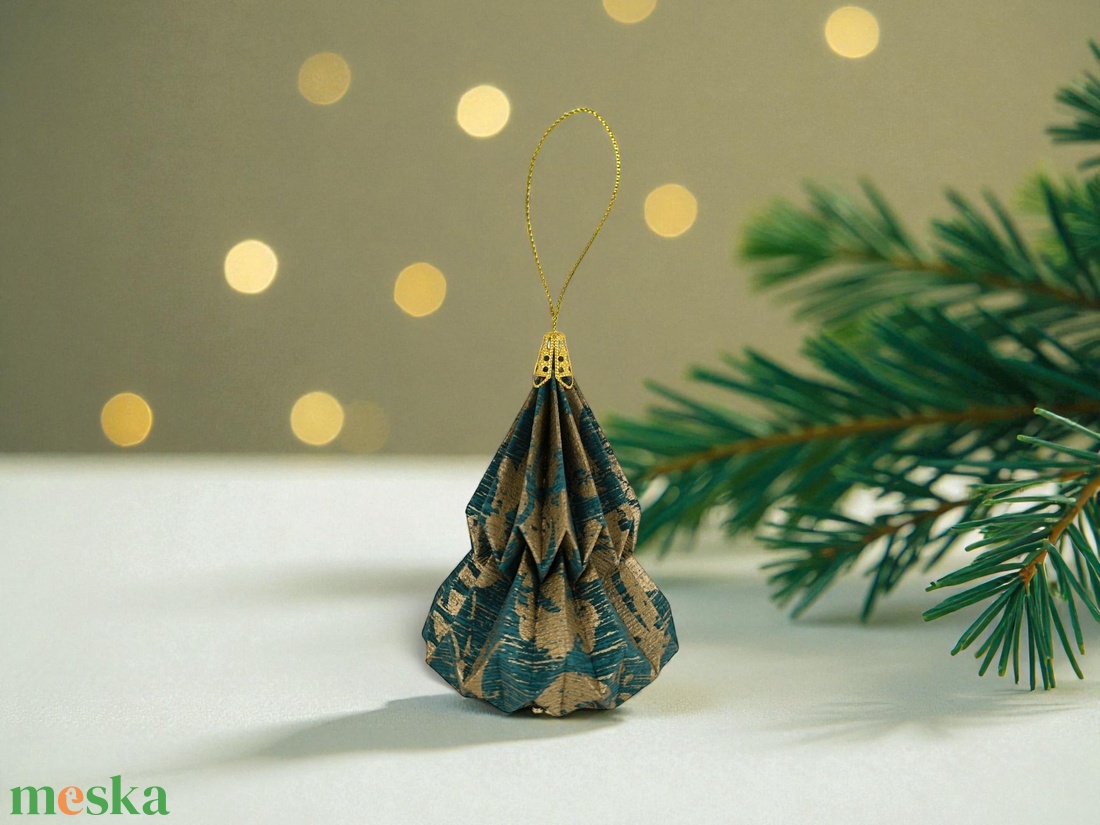 Türkiz, arany fenyőfa formájú karácsonyfadísz KF010 - karácsony - karácsonyi lakásdekoráció - karácsonyfadíszek - Meska.hu