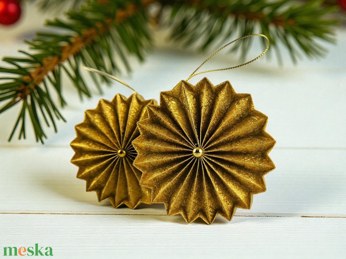 Metál arany rozetta formájú 2 darabos karácsonyfadísz szett ROZ2027 - karácsony - karácsonyi lakásdekoráció - karácsonyfadíszek - Meska.hu