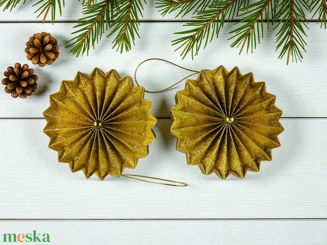 Metál arany rozetta formájú 2 darabos karácsonyfadísz szett ROZ2027 - karácsony - karácsonyi lakásdekoráció - karácsonyfadíszek - Meska.hu