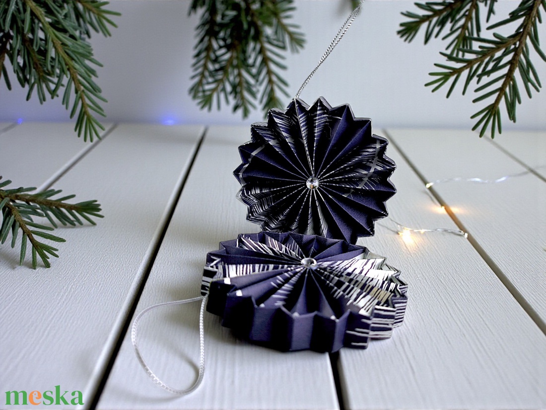 Sötétkék, ezüst rozetta formájú 2 darabos karácsonyfadísz szett ROZ2028 - karácsony - karácsonyi lakásdekoráció - karácsonyfadíszek - Meska.hu