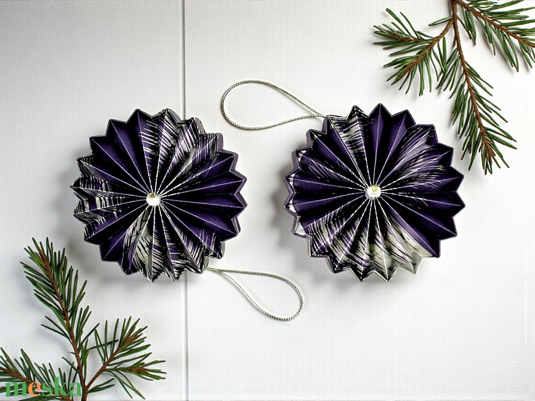Sötétkék, ezüst rozetta formájú 2 darabos karácsonyfadísz szett ROZ2028 - karácsony - karácsonyi lakásdekoráció - karácsonyfadíszek - Meska.hu