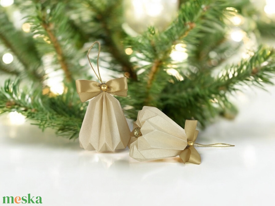 Csengettyű alakú beige, arany karácsonyfadísz szett BL201 - karácsony - karácsonyi lakásdekoráció - karácsonyfadíszek - Meska.hu